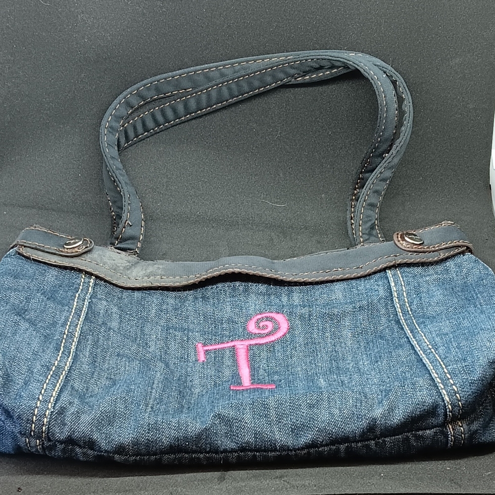 Thirty-One Denim Shoulder Bag with Pink Embroidery
